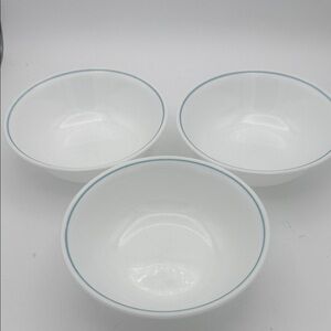 Set of 3 VTG Corelle light blue striped cereal bowls 6 1/4”